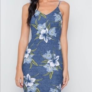 Floral demin blue dress